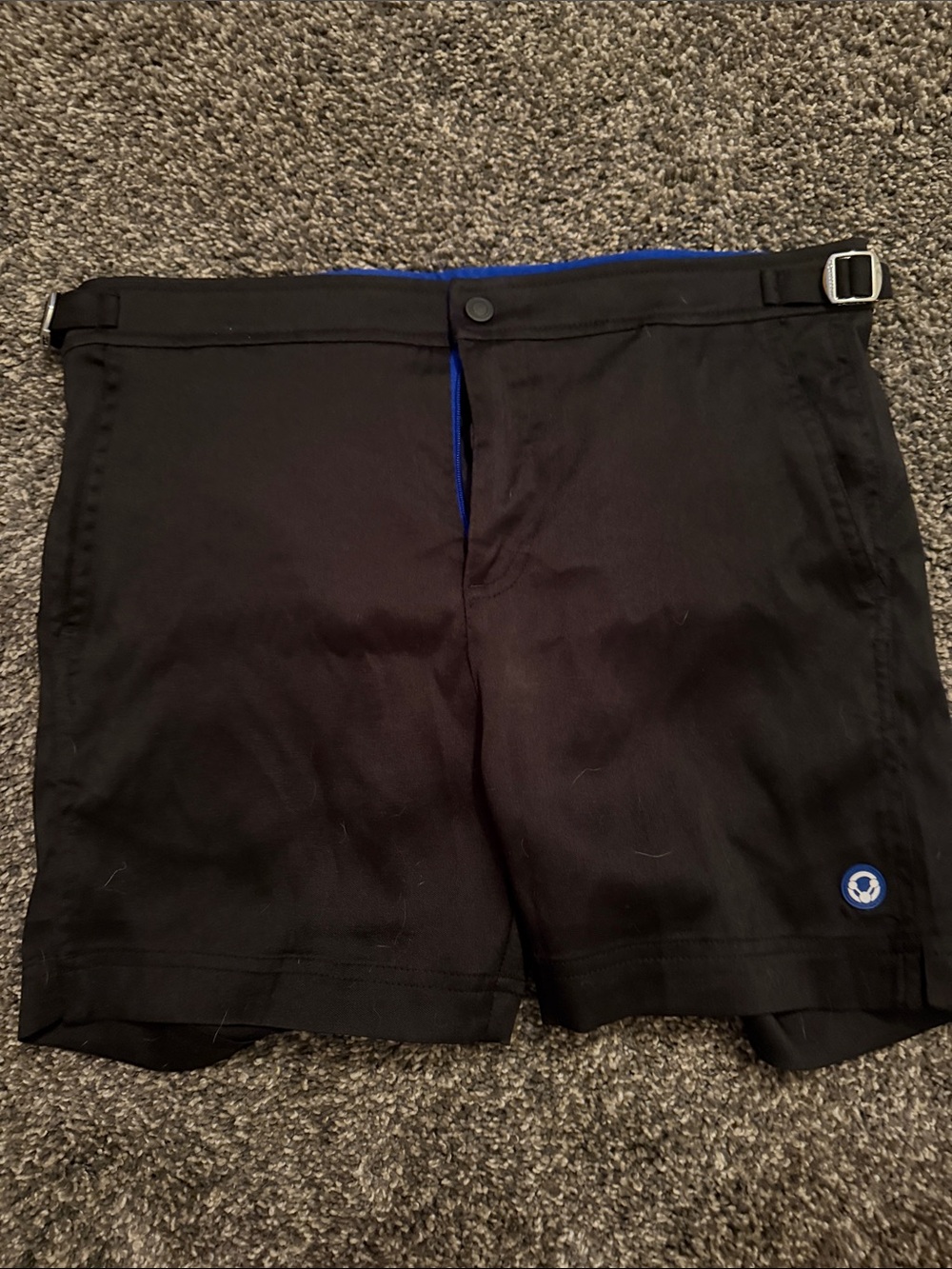 Rounderbum H2O Men's Black padded Flat-Front Shorts with Blue Inner Trim
